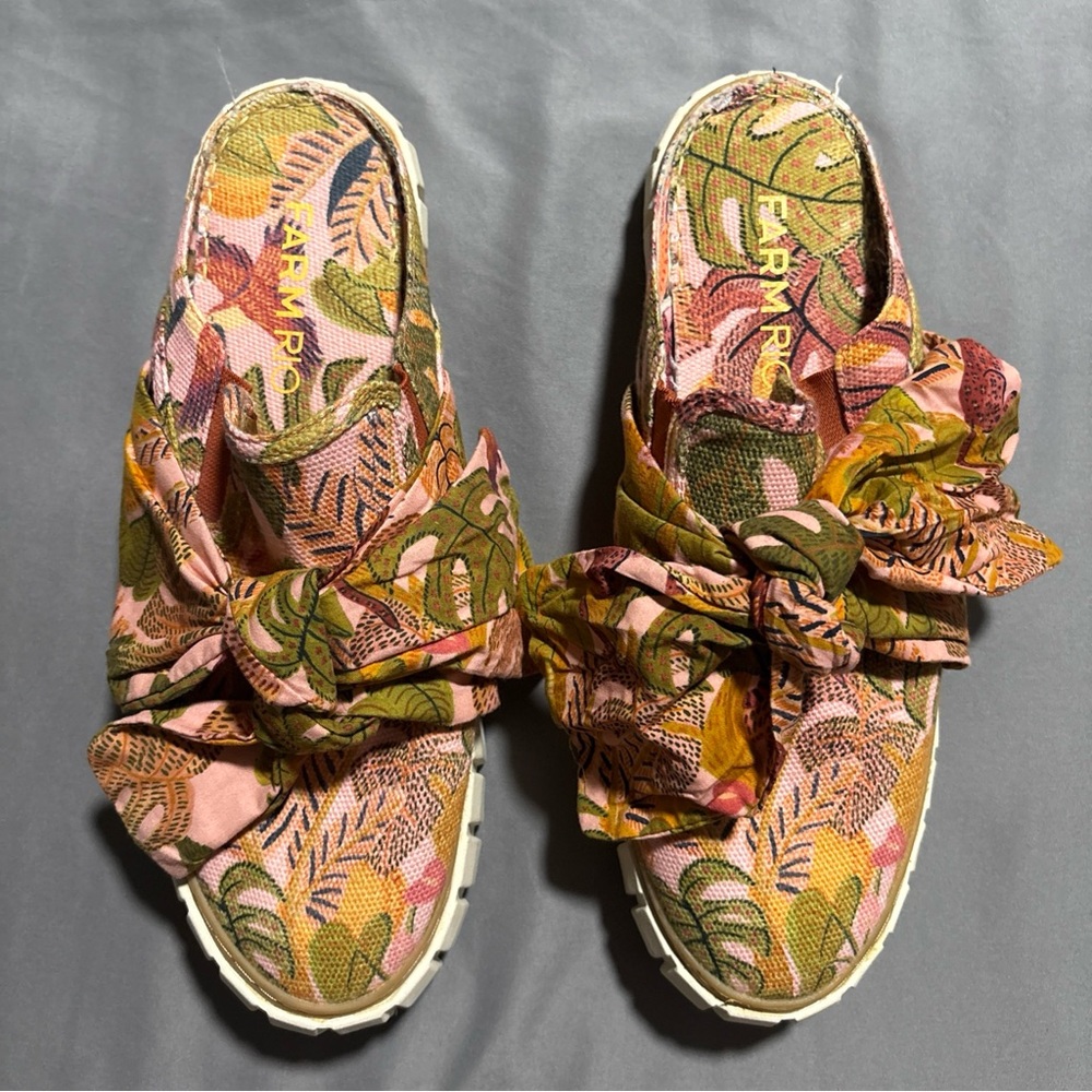 Farm Rio Summer Dream Mule Sneaker W/Bow. Pink Green Platform Slide Sz 11 EU 44